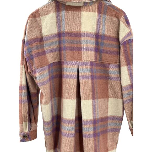 SO Plaid Oversized high low length Jacket shirt . Size small Blush Multicolor - Picture 5 of 12